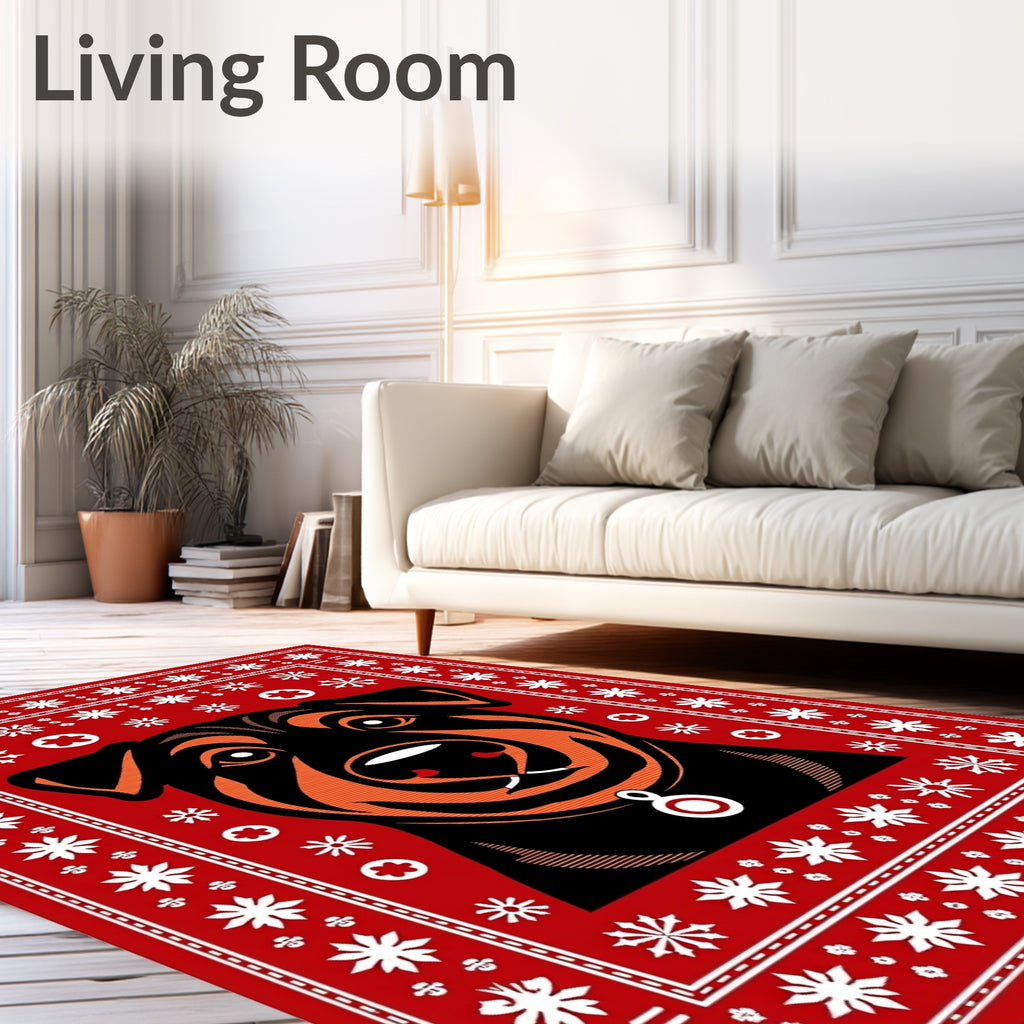 Red Black Orange Dog Snowflakes Collar Rug