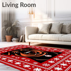 Red Black Orange Dog Snowflakes Collar Rug
