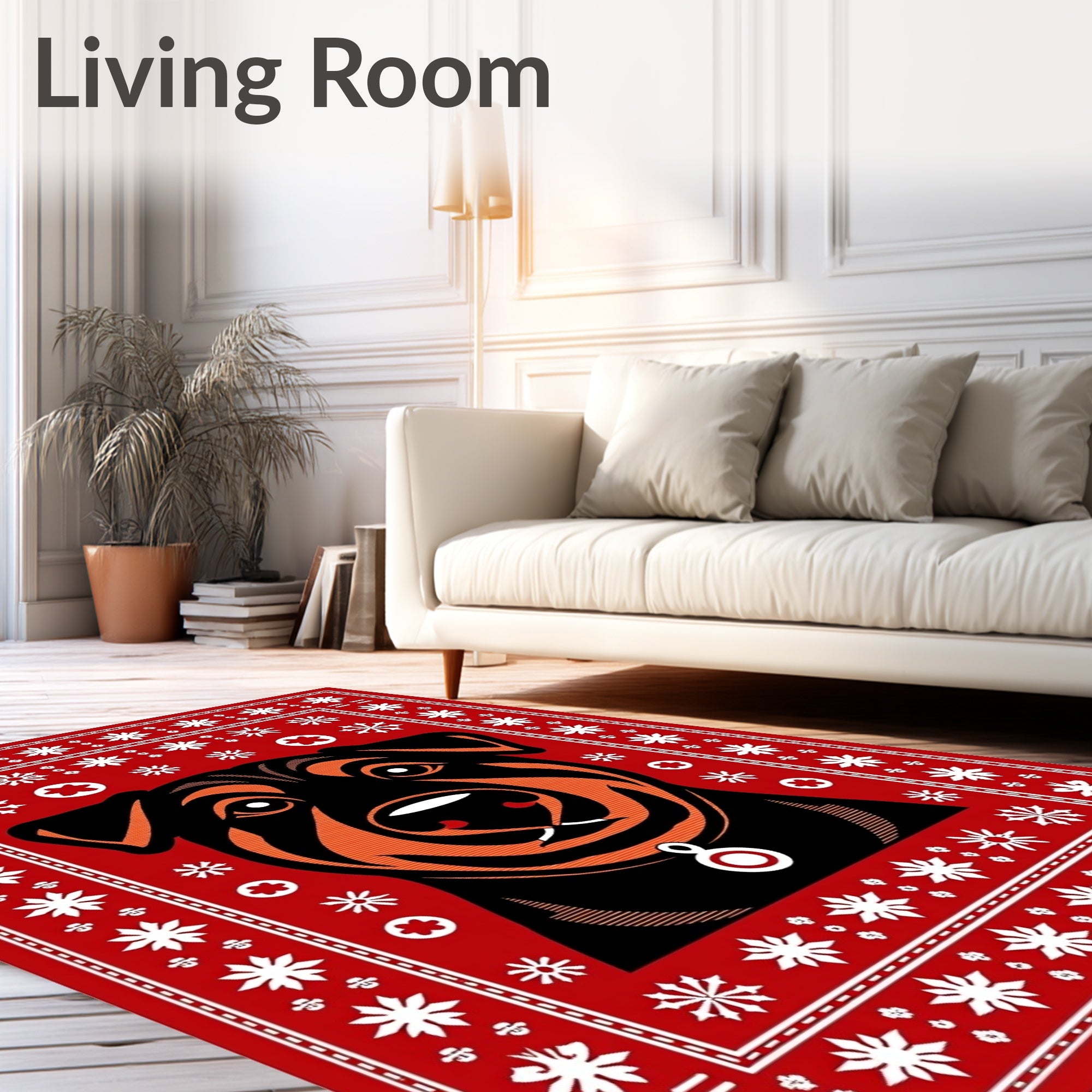Red Black Orange Dog Snowflakes Collar Rug