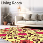 Vibrant Pink Roses Yellow Floral Vine Rug