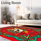 Joyful Shiba Inu Floral Medallion Scarlet Rug