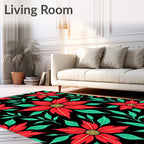 Bold Red Poinsettia Floral Statement Rug