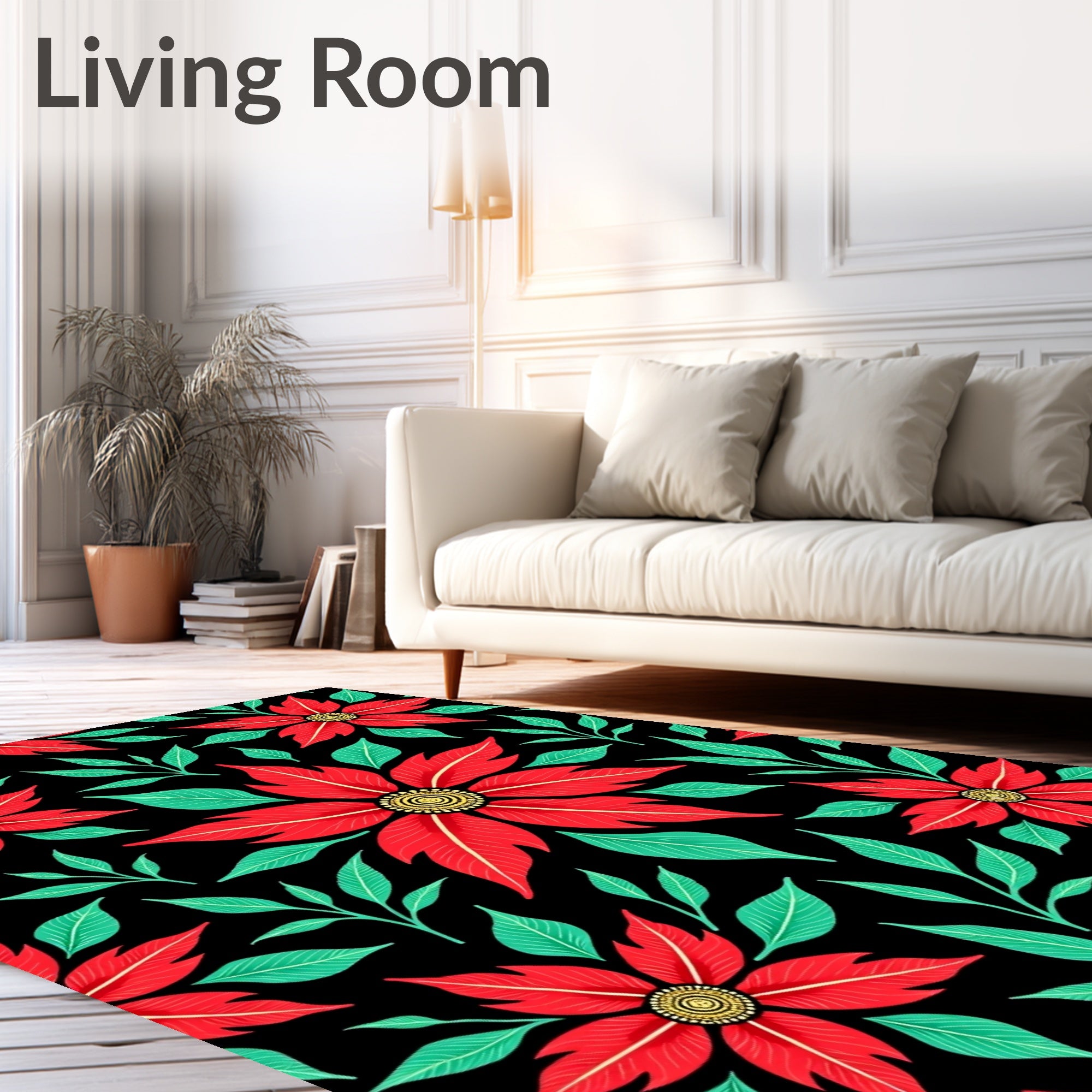 Bold Red Poinsettia Floral Statement Rug