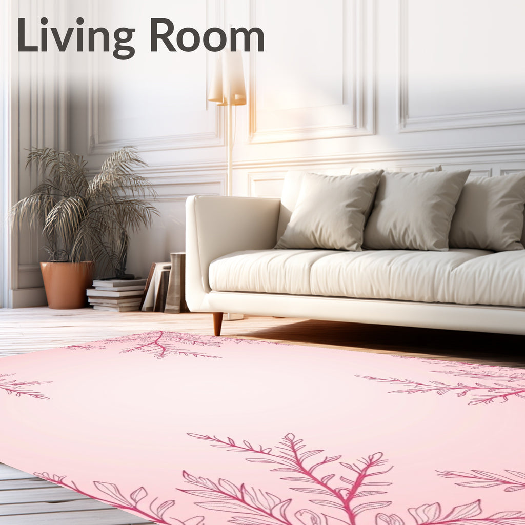 Delicate Pink Floral Branch Frame Rug