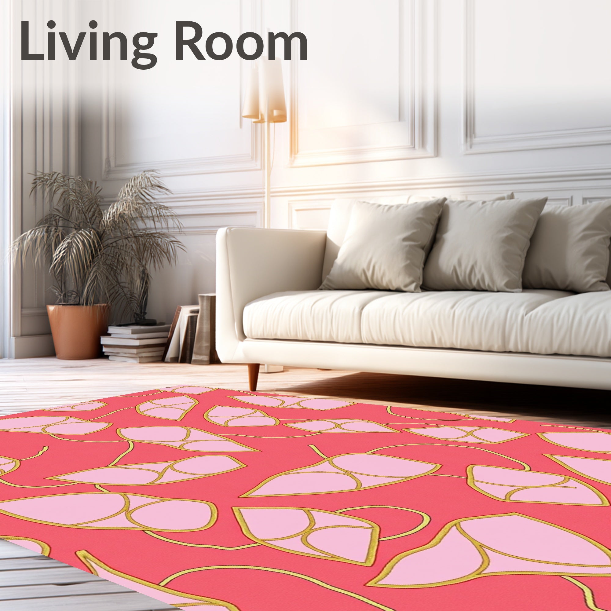 Blush Pink Gold Leaf Vine Art Rug