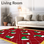 Festive Green Elf Hat Red Plaid Rug