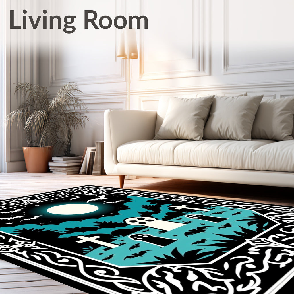 Halloween Haunted Graveyard Moon Bats Rug