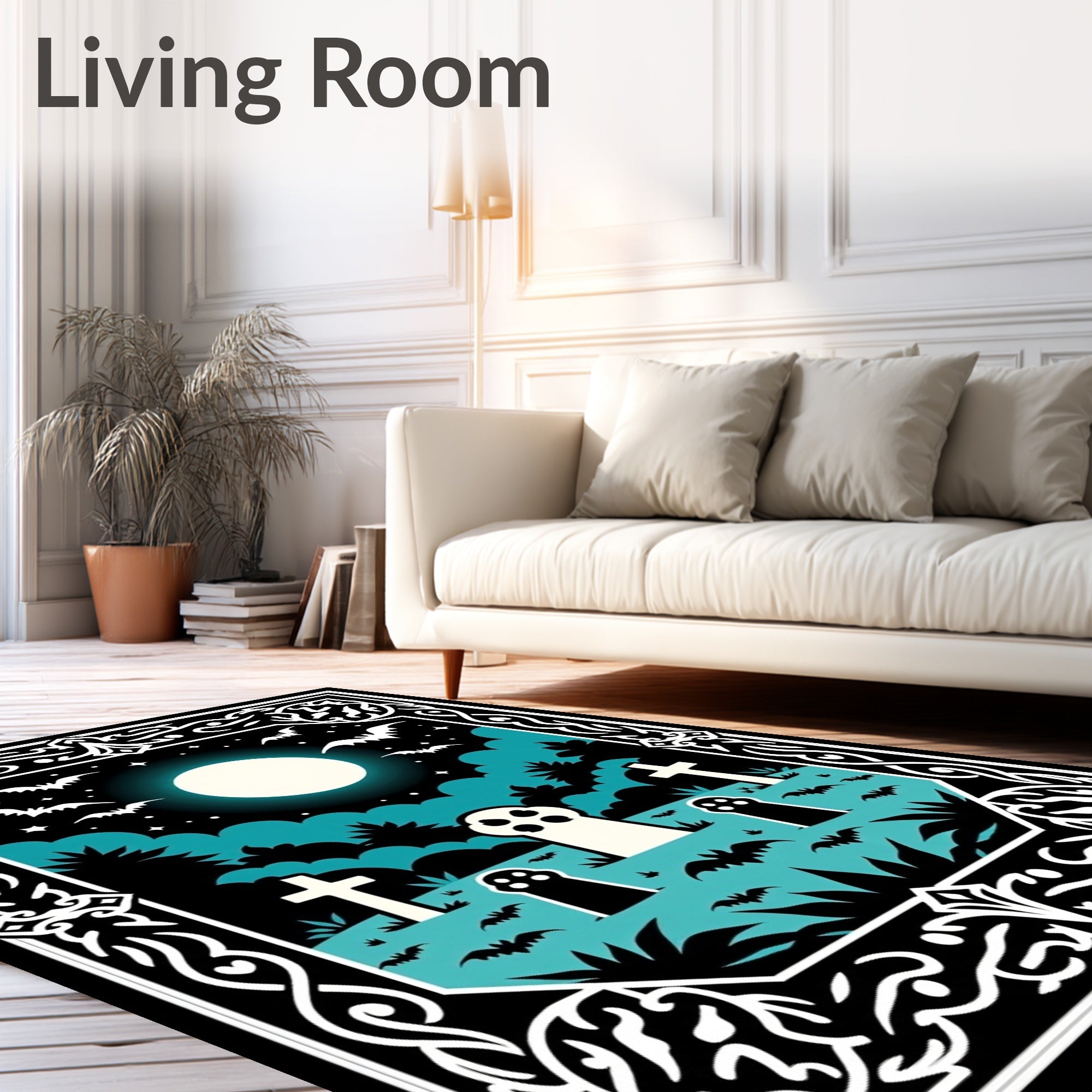 Halloween Haunted Graveyard Moon Bats Rug