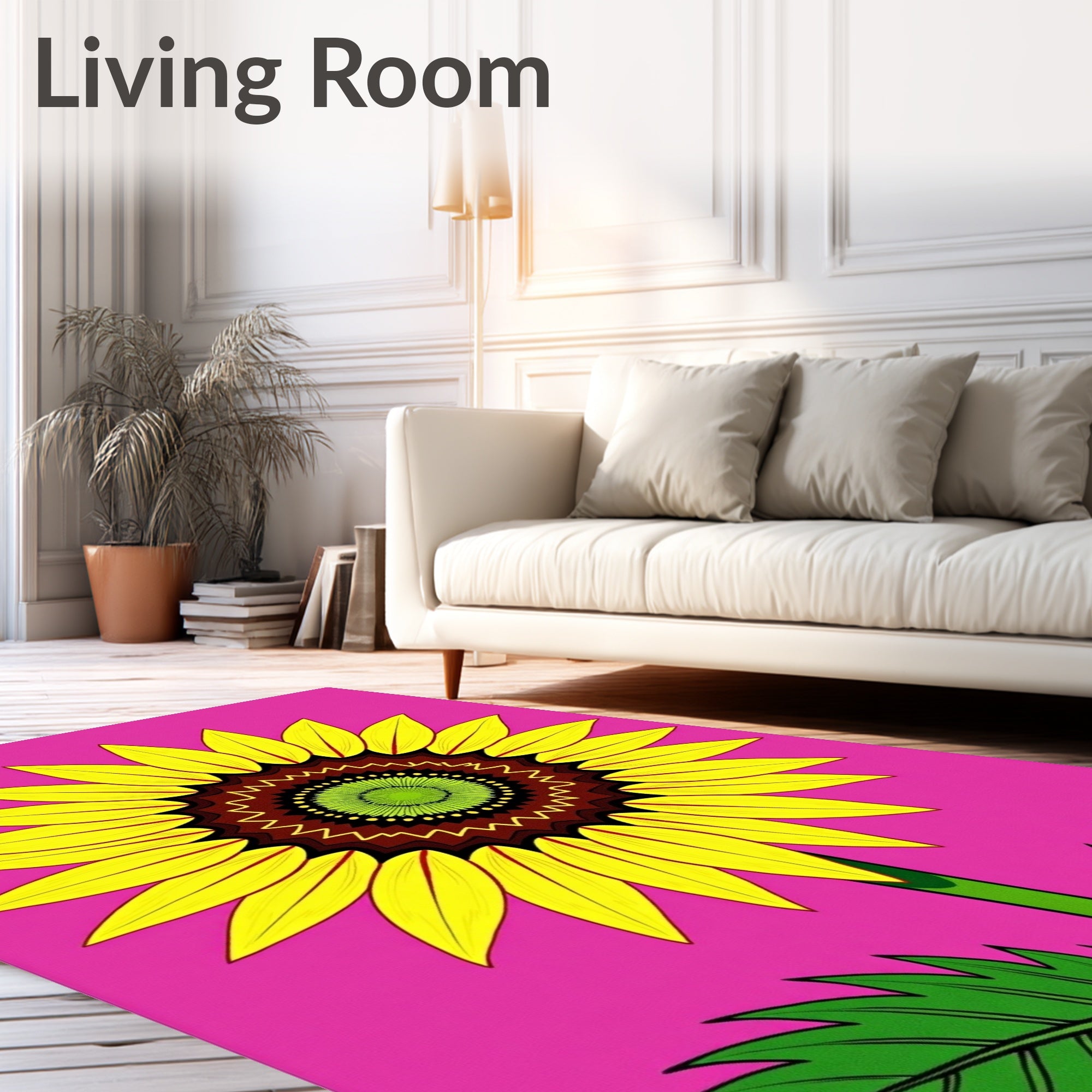 Vibrant Yellow Sunflower Mandala Rug