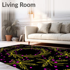 Yellow Leafy Branches Pink Dots Rundel Rug