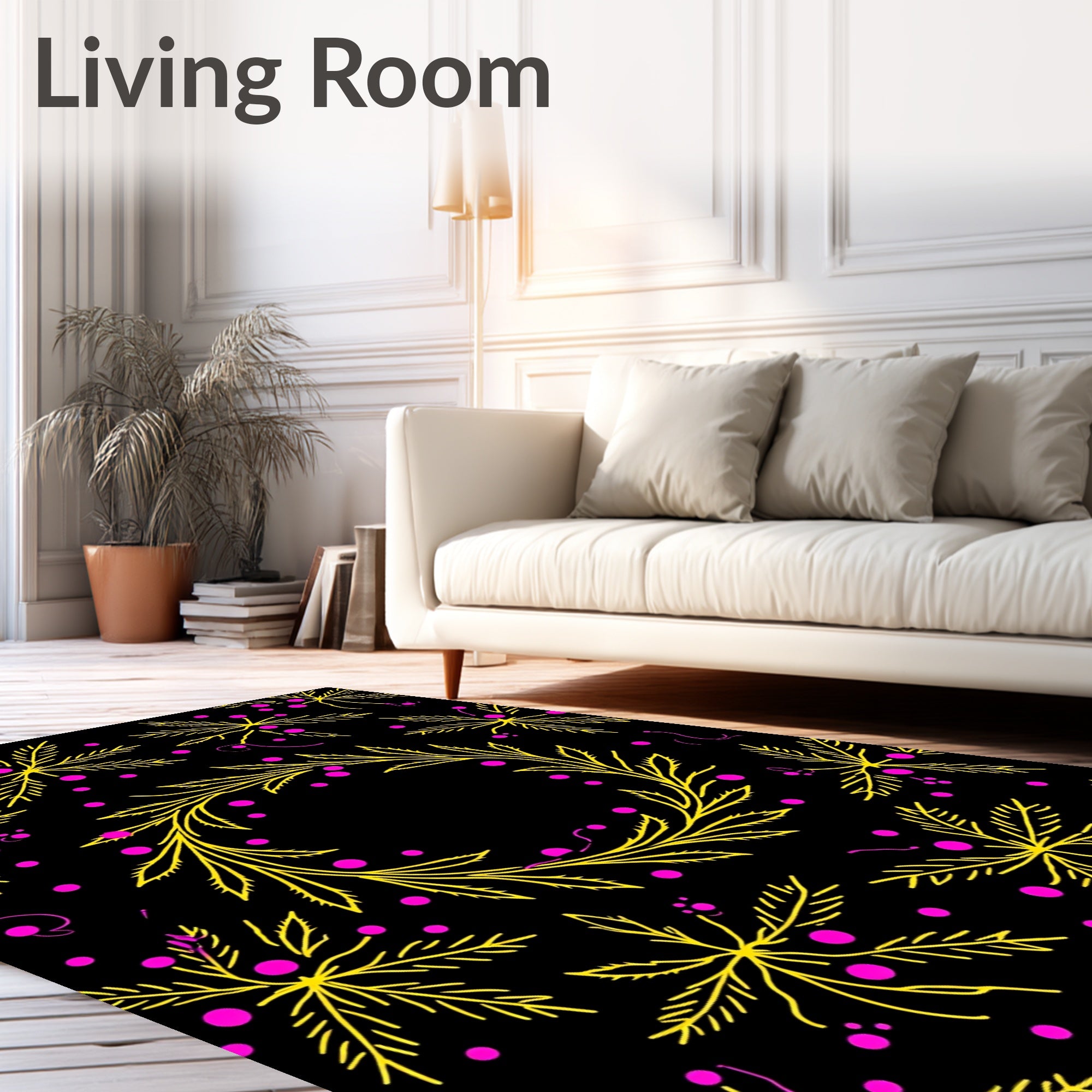 Yellow Leafy Branches Pink Dots Rundel Rug