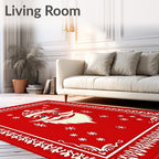 Crimson Santa Claus Snowflakes Festive Rug