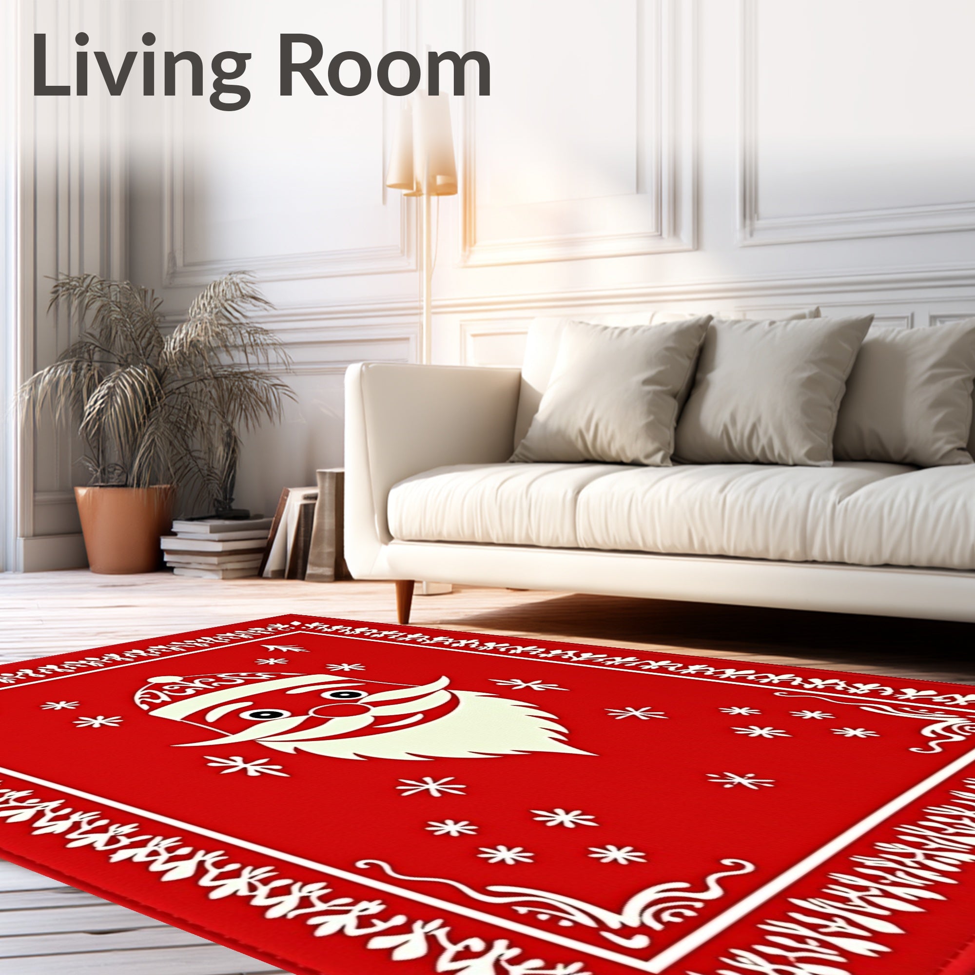 Crimson Santa Claus Snowflakes Festive Rug