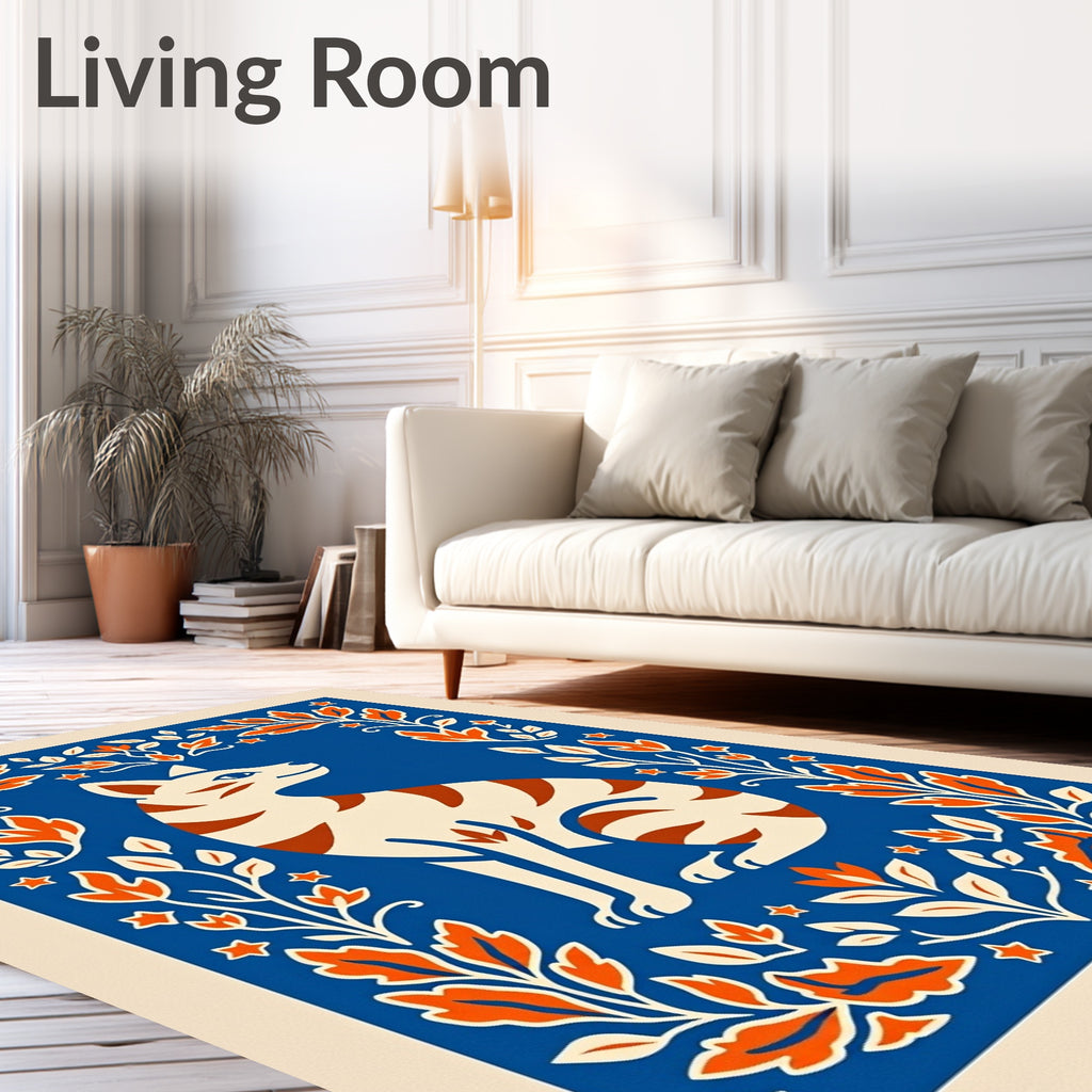 Orange Floral Frame Cat Medallion Rug
