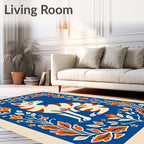 Orange Floral Frame Cat Medallion Rug