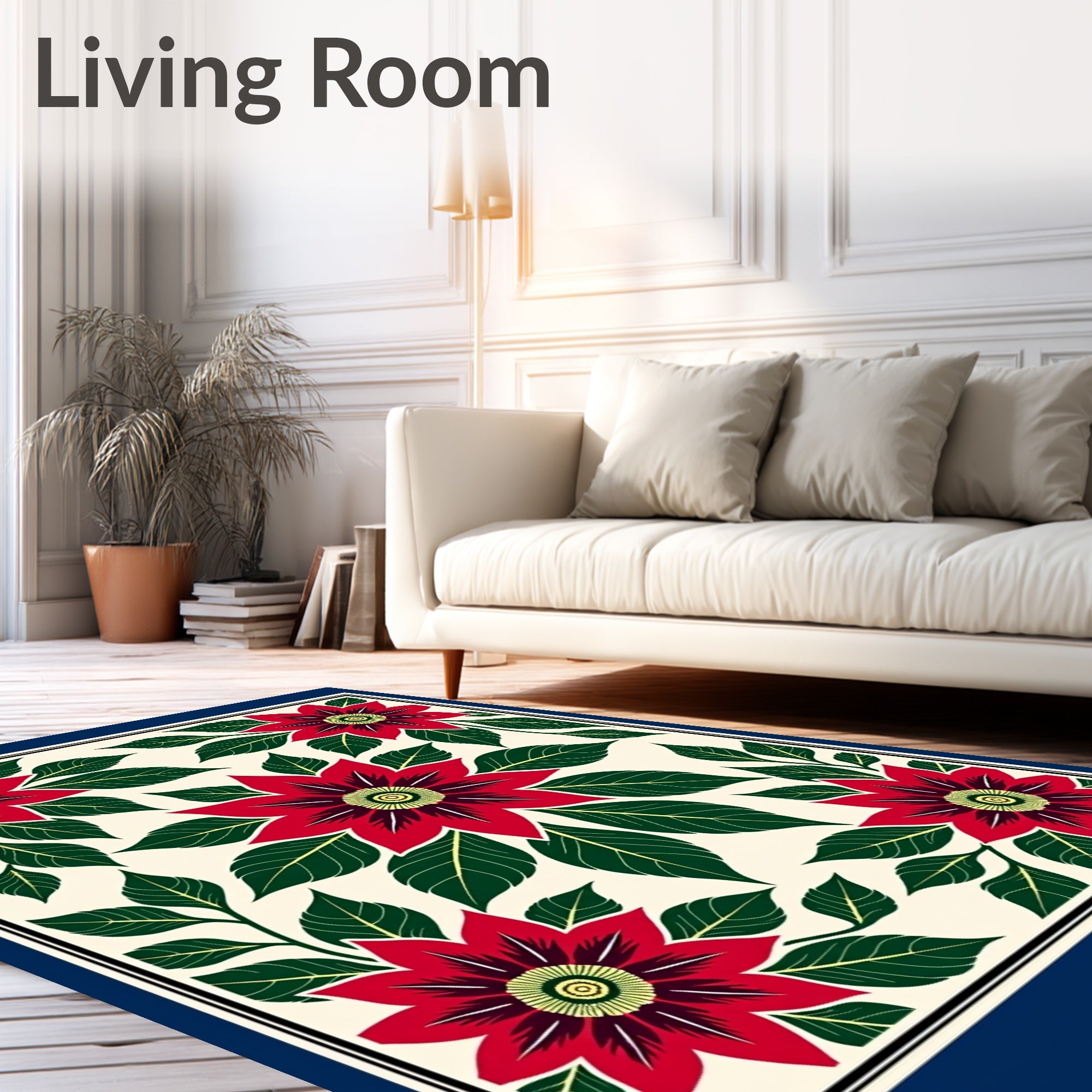 Bold Crimson Floral Garden Rug