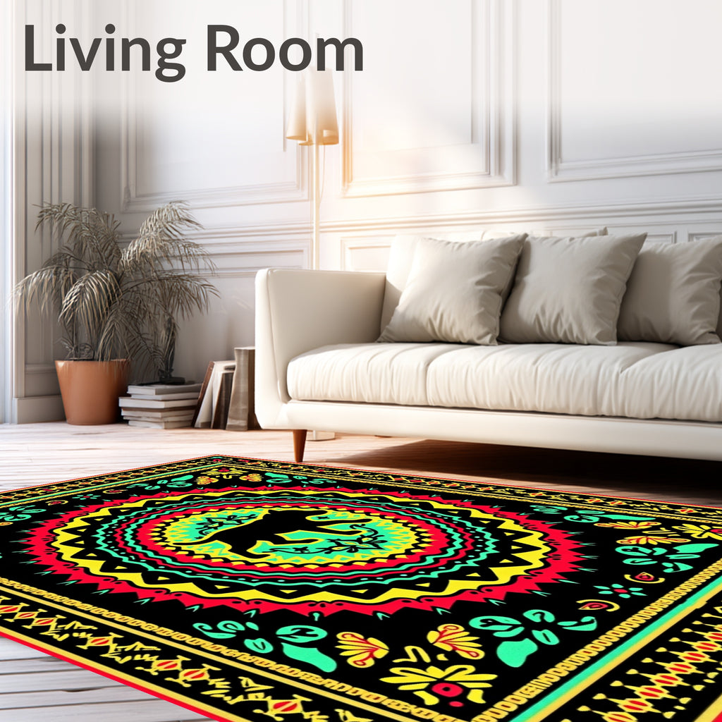 Vibrant Black Dog Mandala Rug