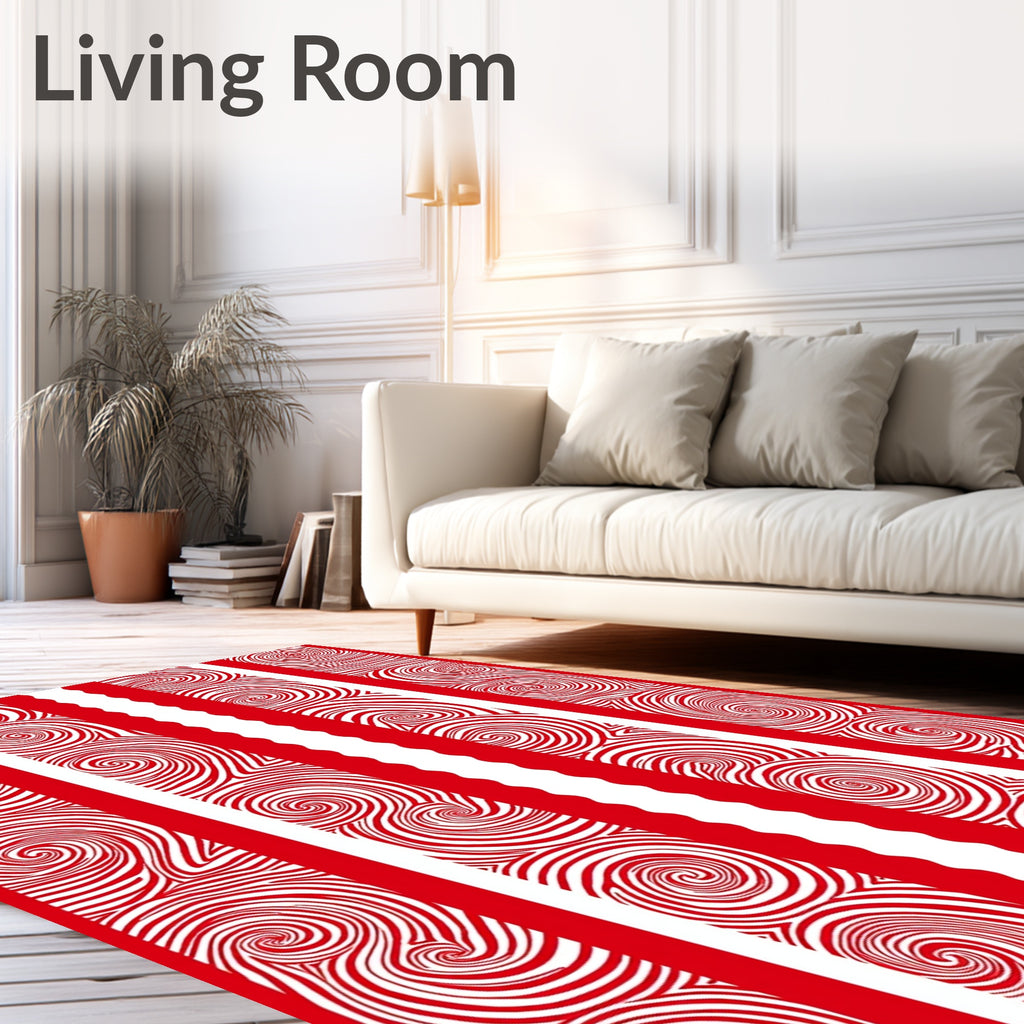 Bold Red Swirl Stripes Rug