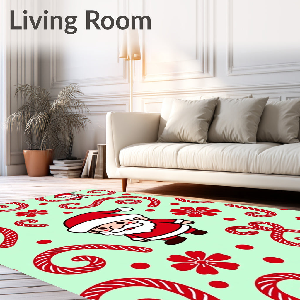 Santa Candy Cane Red Floral Background Rug