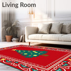 Red Christmas Tree Border Rug