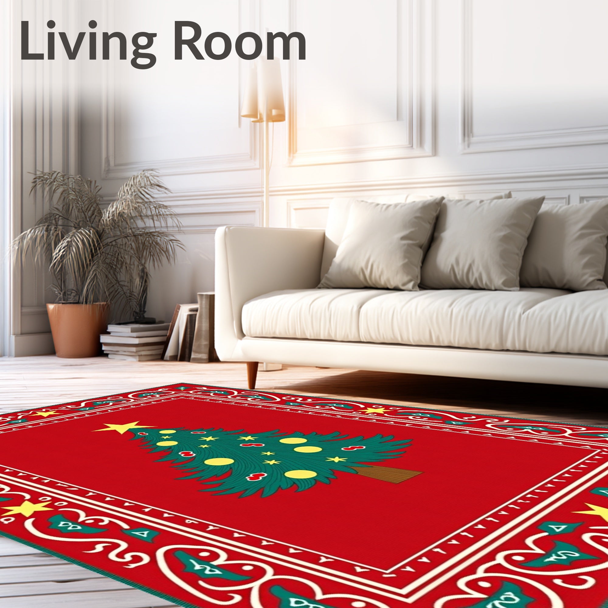 Red Christmas Tree Border Rug