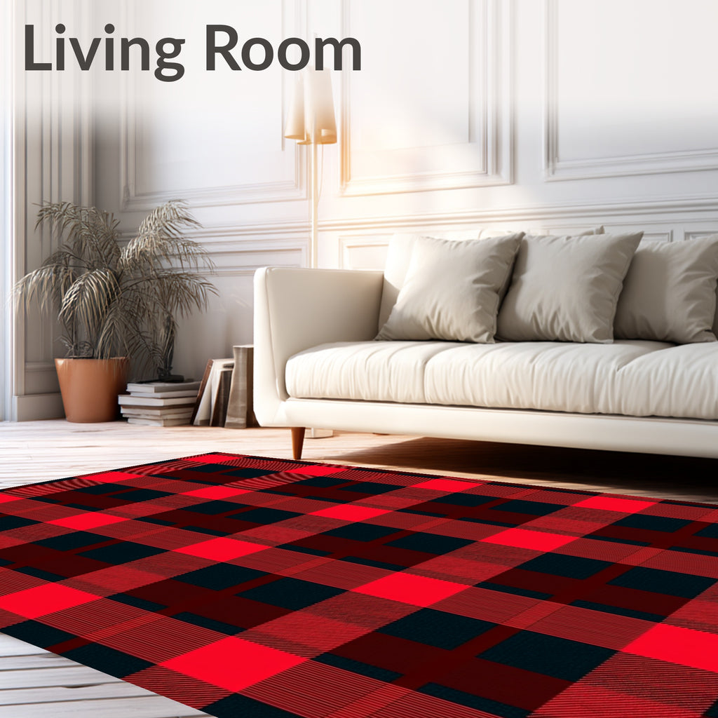 Classic Red Black Plaid Square Rug