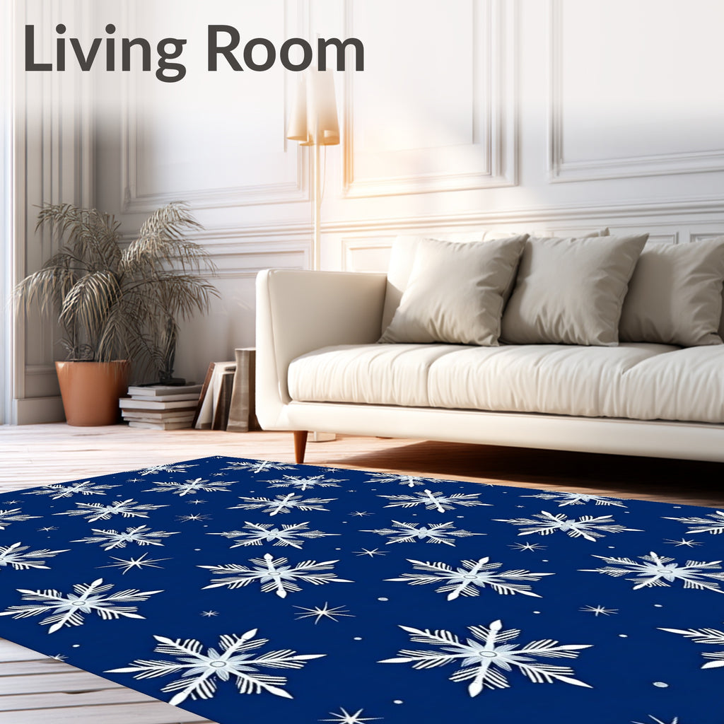 Midnight Blue Snowflake Collage Rug