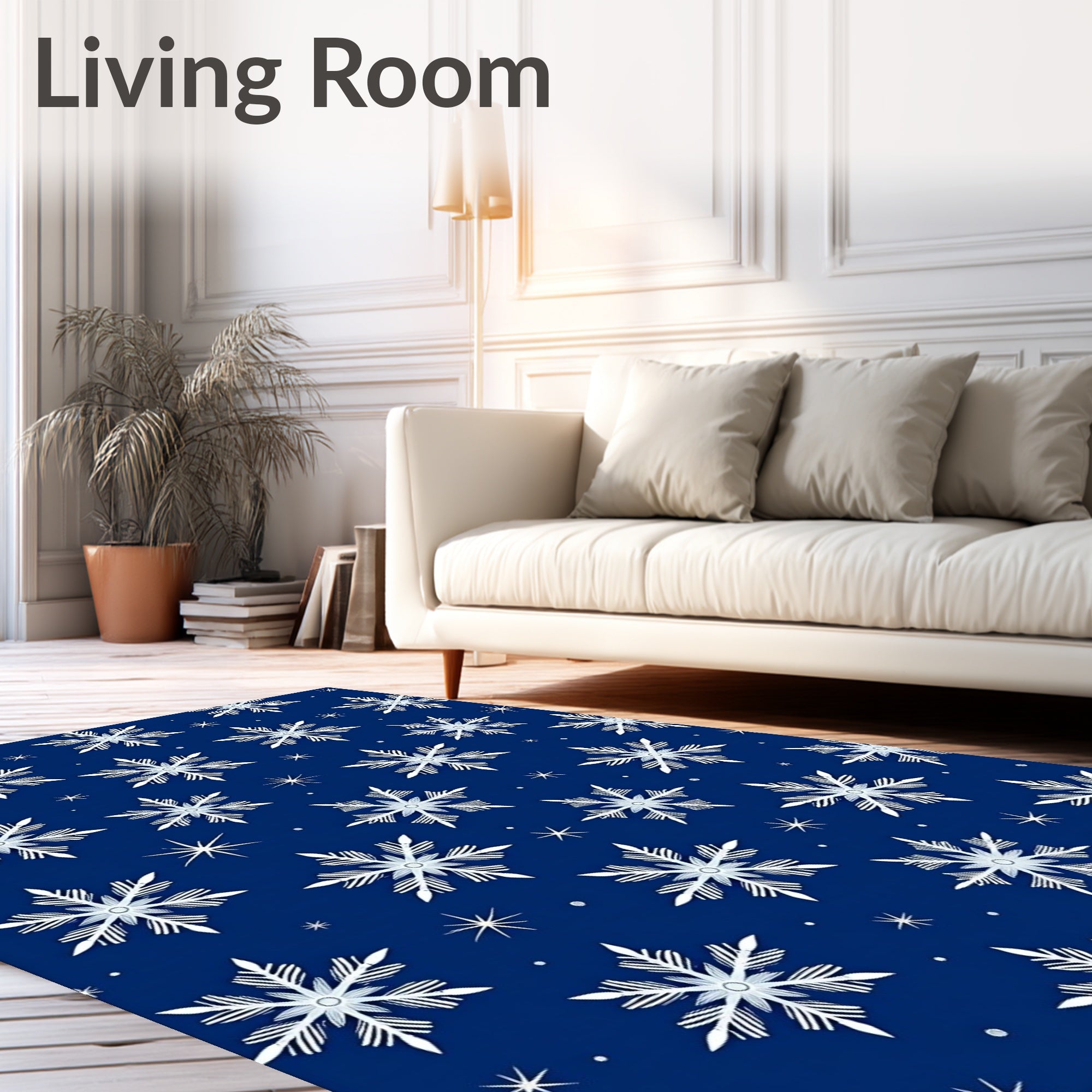 Midnight Blue Snowflake Collage Rug