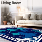 Winter Forest Teal Blue Trees Rug
