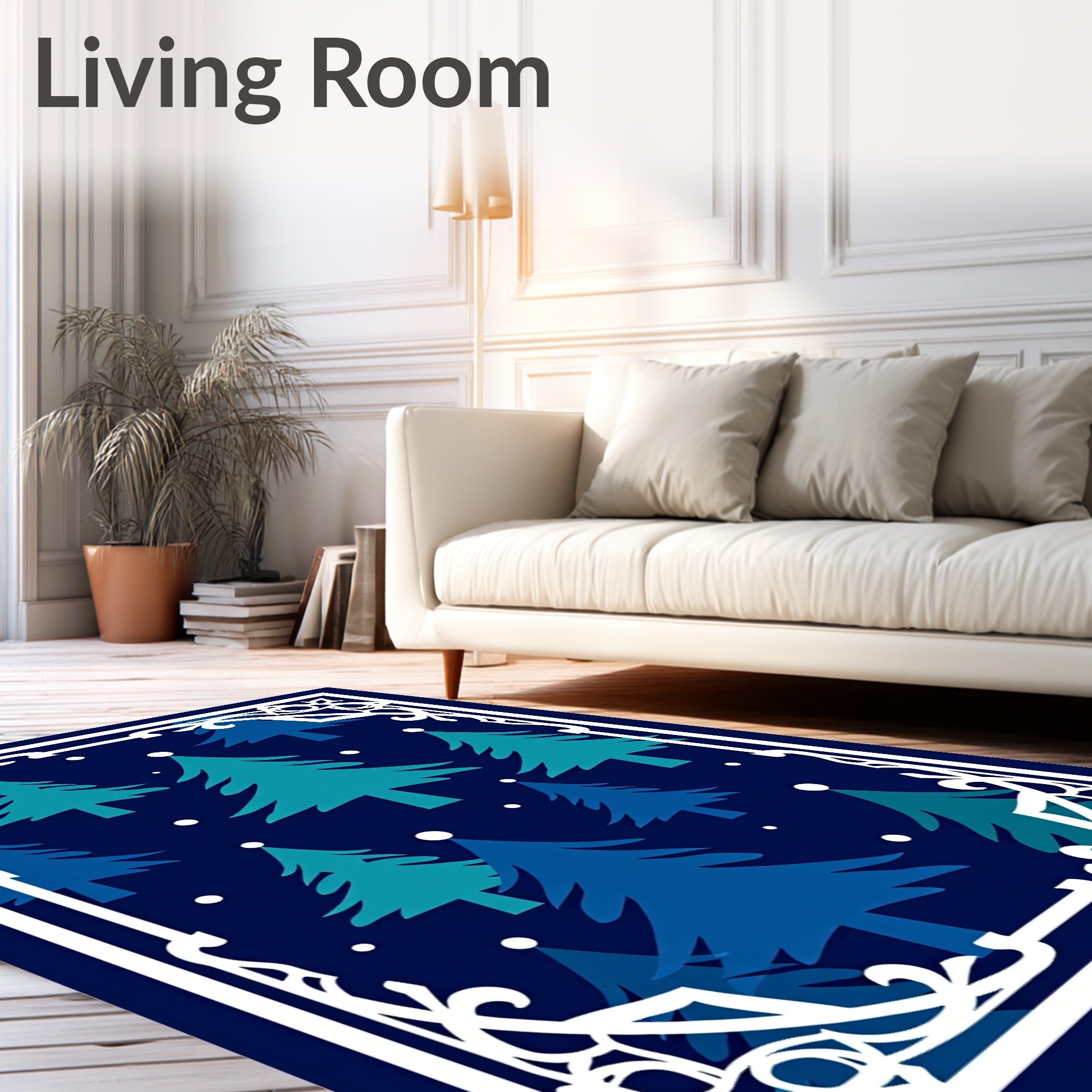 Winter Forest Teal Blue Trees Rug