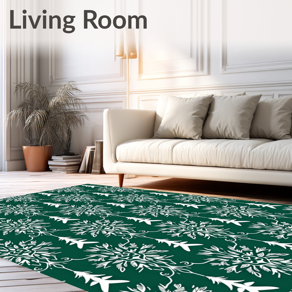 Emerald White Medieval Floral Swirls Rug