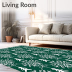 Emerald White Medieval Floral Swirls Rug