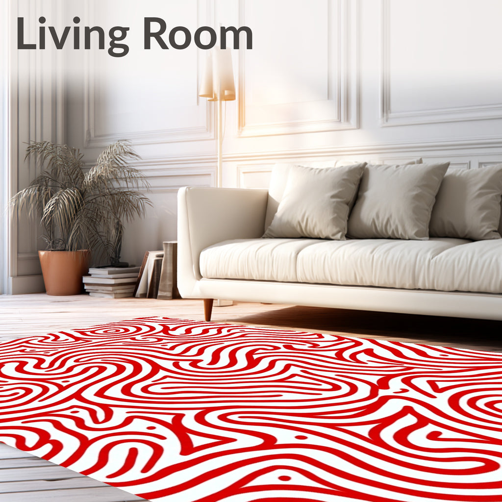 Vibrant Red Abstract Swirl Rug