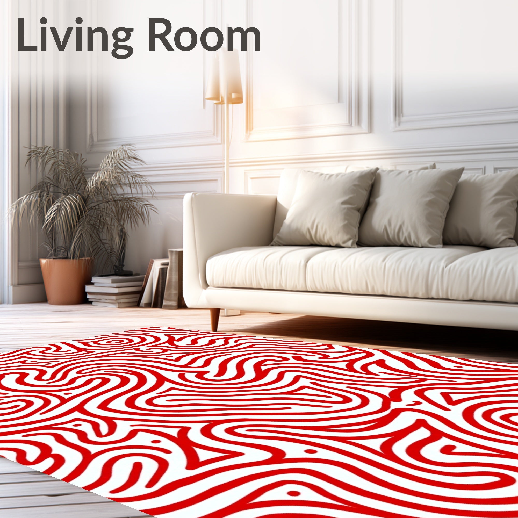Vibrant Red Abstract Swirl Rug