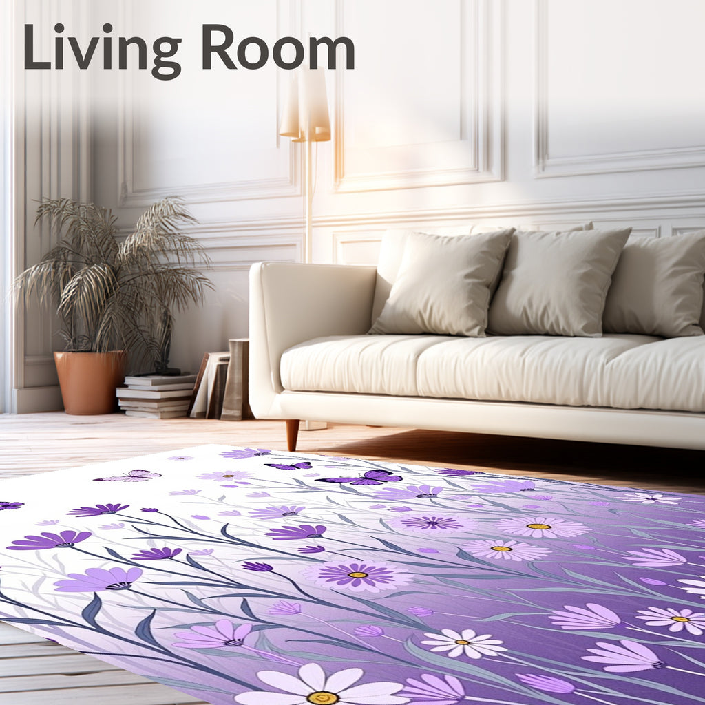 Purple Butterflies Meadow Floral Arrangement Rug