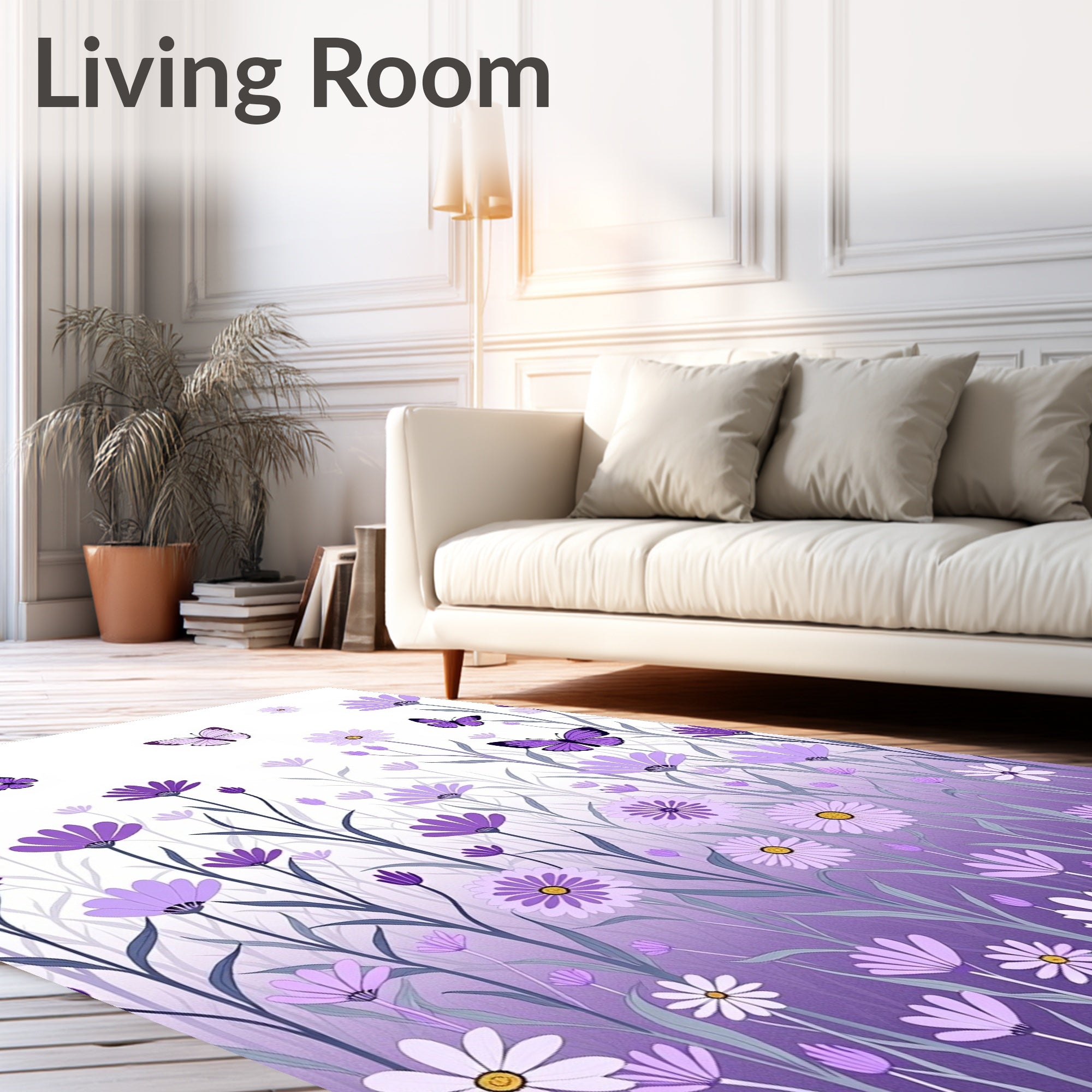 Purple Butterflies Meadow Floral Arrangement Rug