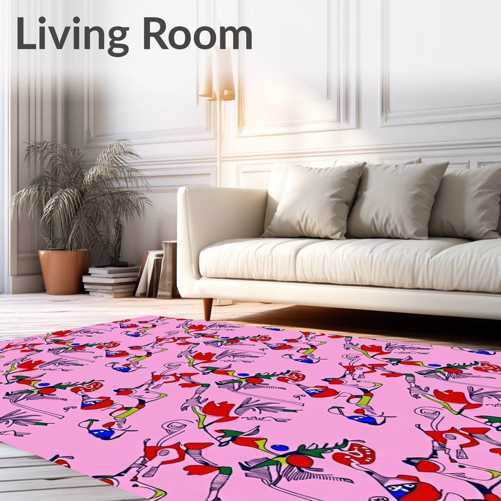 Whimsical Red Blue Abstract Forms Rug