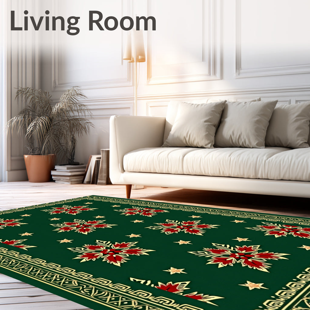 Deep Green Floral Star Medallion Rug