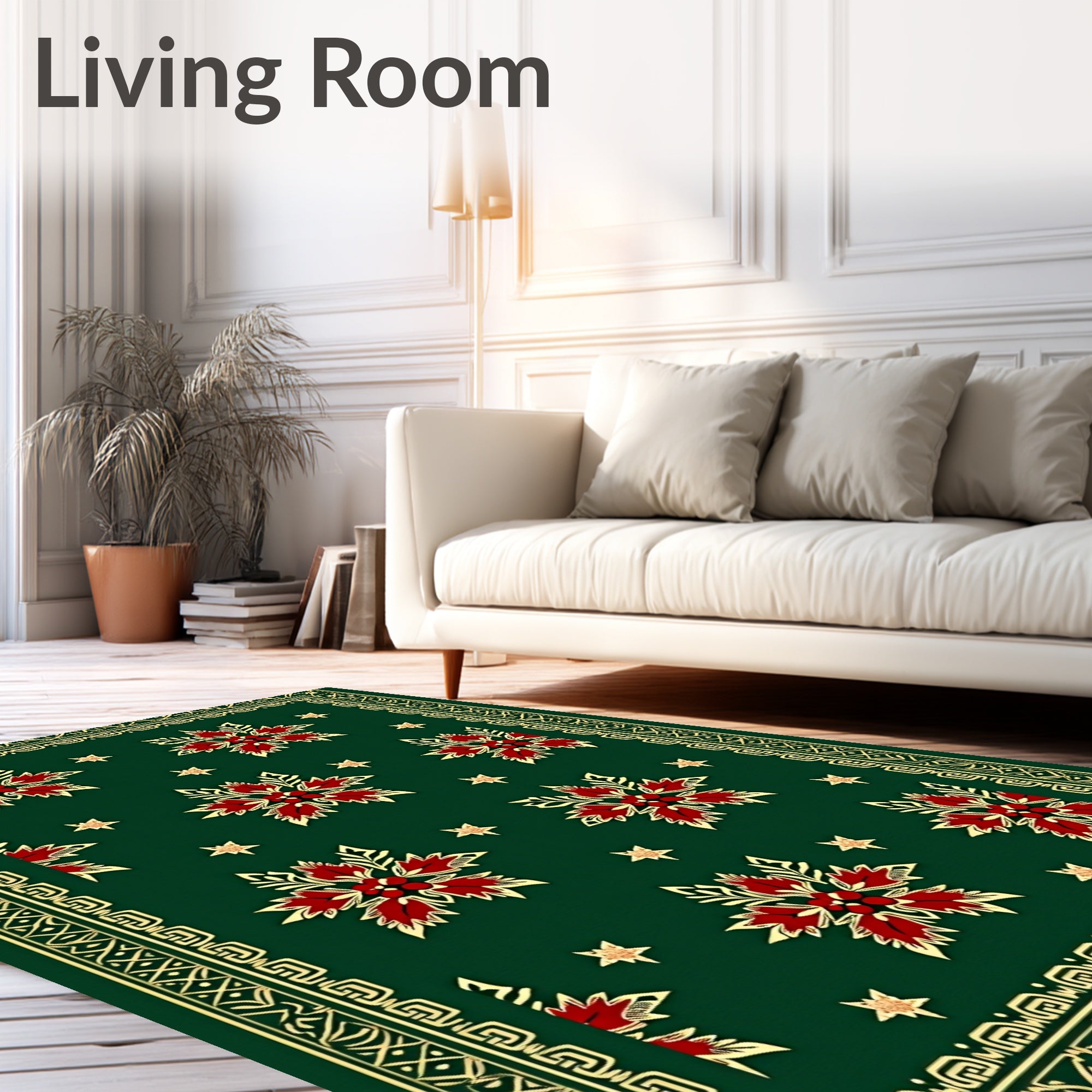 Deep Green Floral Star Medallion Rug