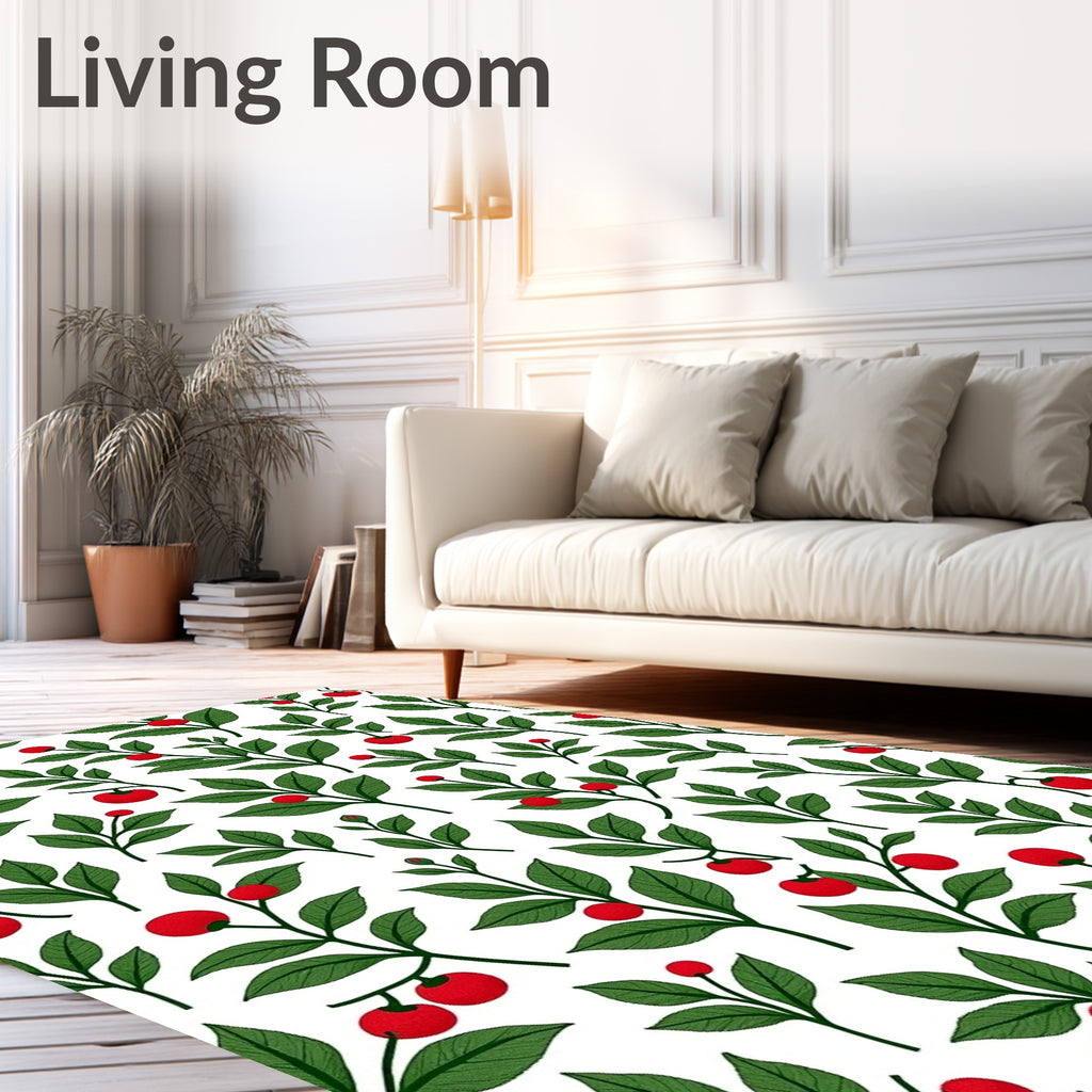 Red Cherry Branches Verdant Foliage Rug