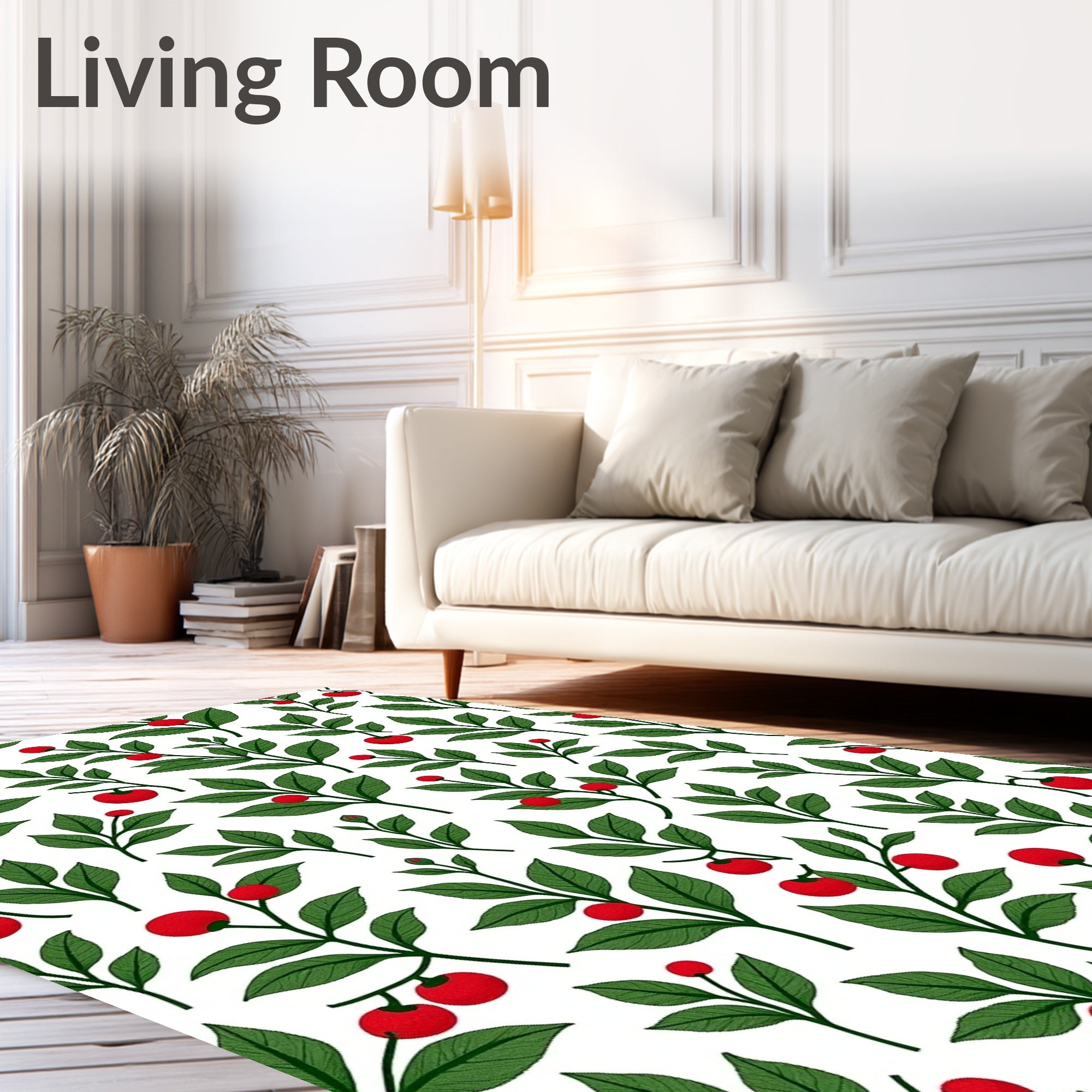 Red Cherry Branches Verdant Foliage Rug