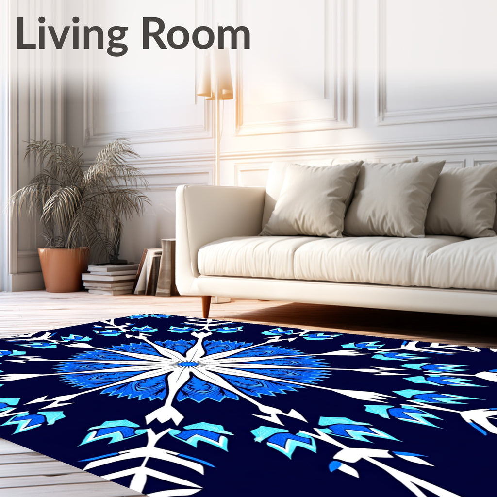 Deep Blue Snowflake Mandala Rug