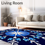 Deep Blue Snowflake Mandala Rug