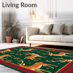 Gilded Deer Forest Plaid Border Rug