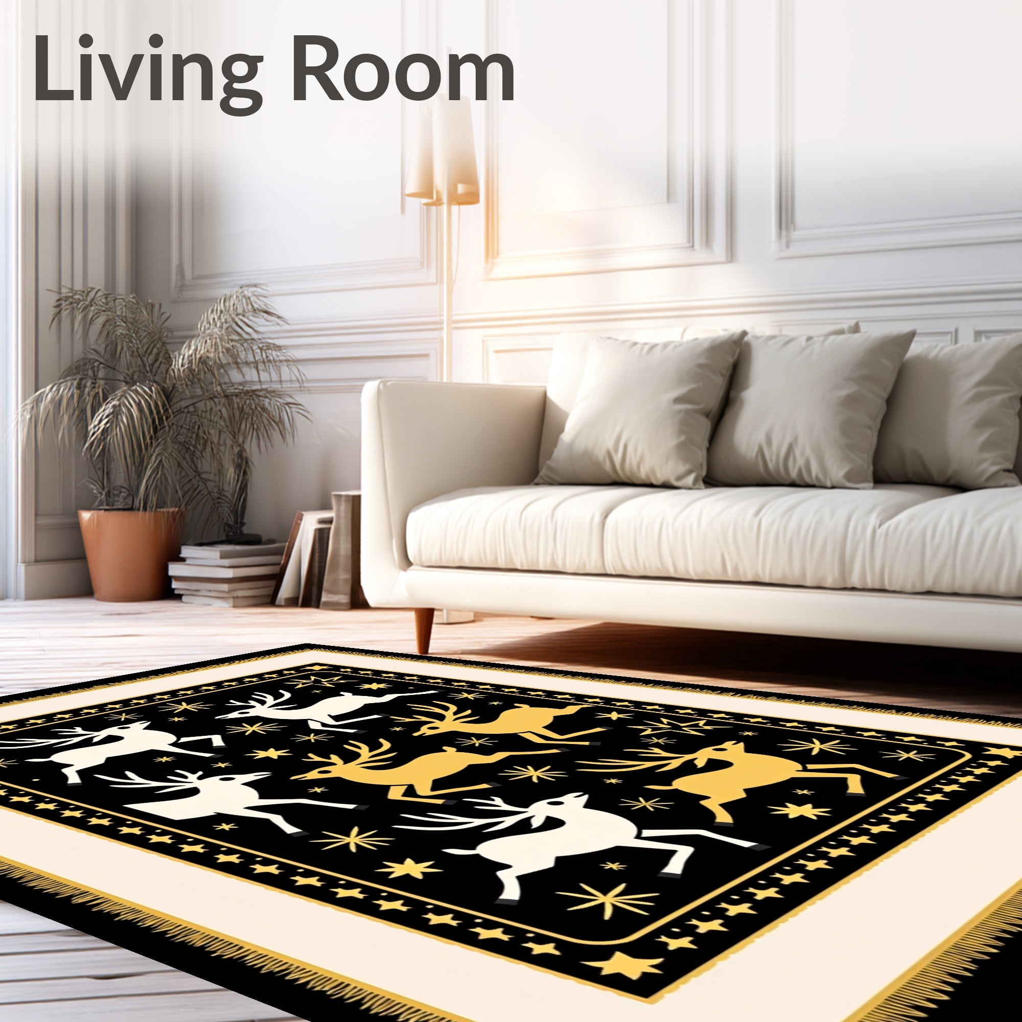 Golden Swift Deer Starry Black Background Rug