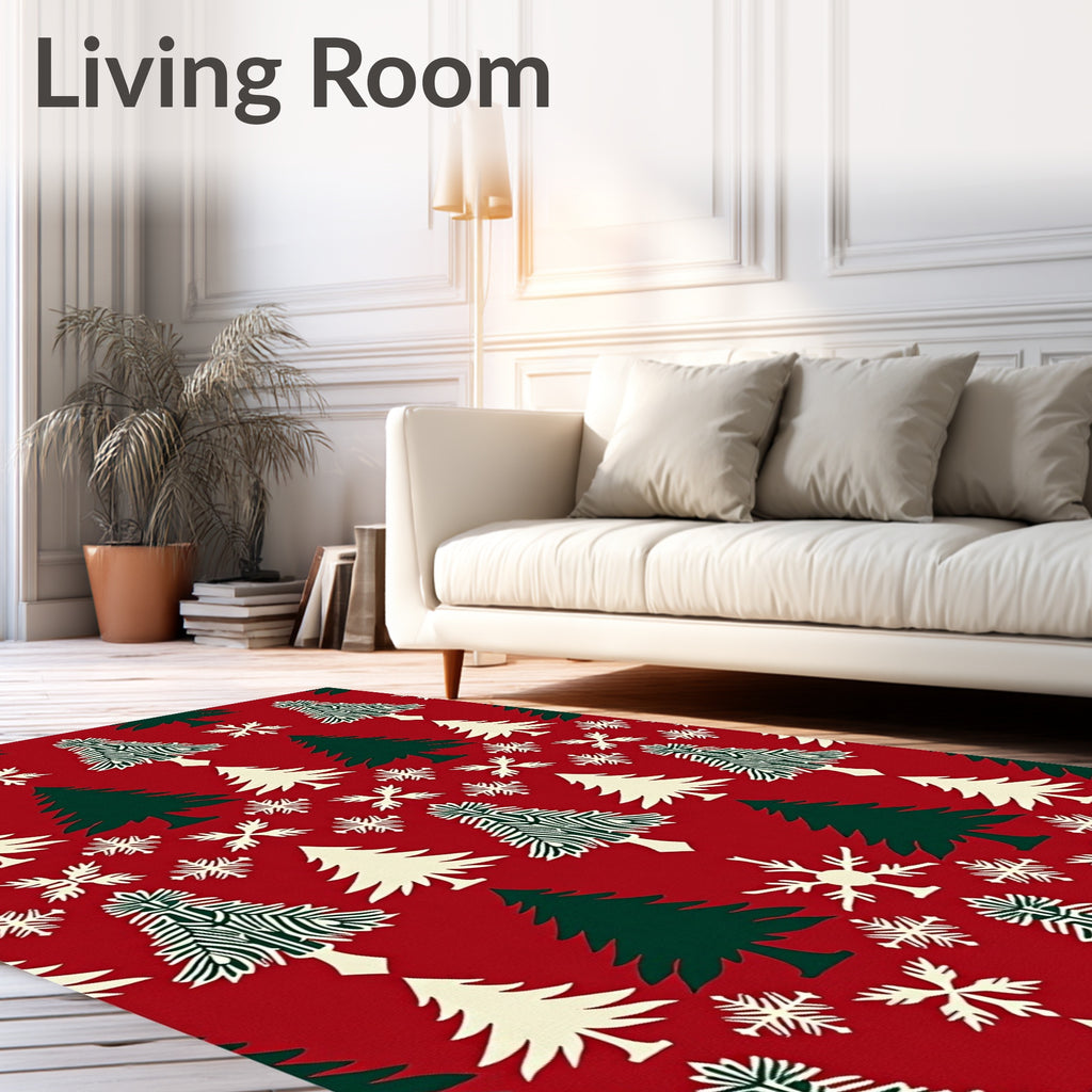 Festive Red Pine and Snowflake Repeat Rug