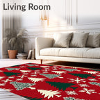 Festive Red Pine and Snowflake Repeat Rug