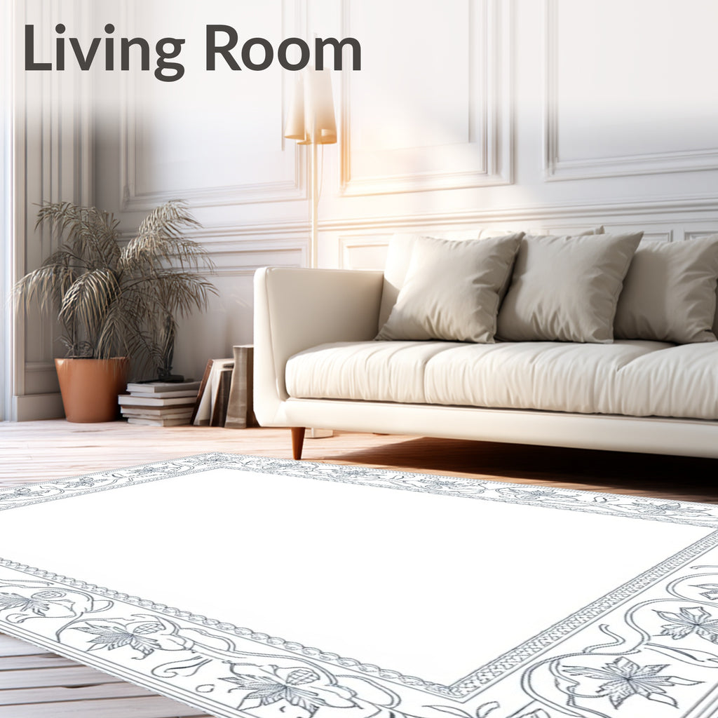 Elegant Floral Vines Border Rug