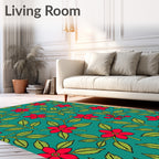 Teal Red Flower Berry Branch Rug