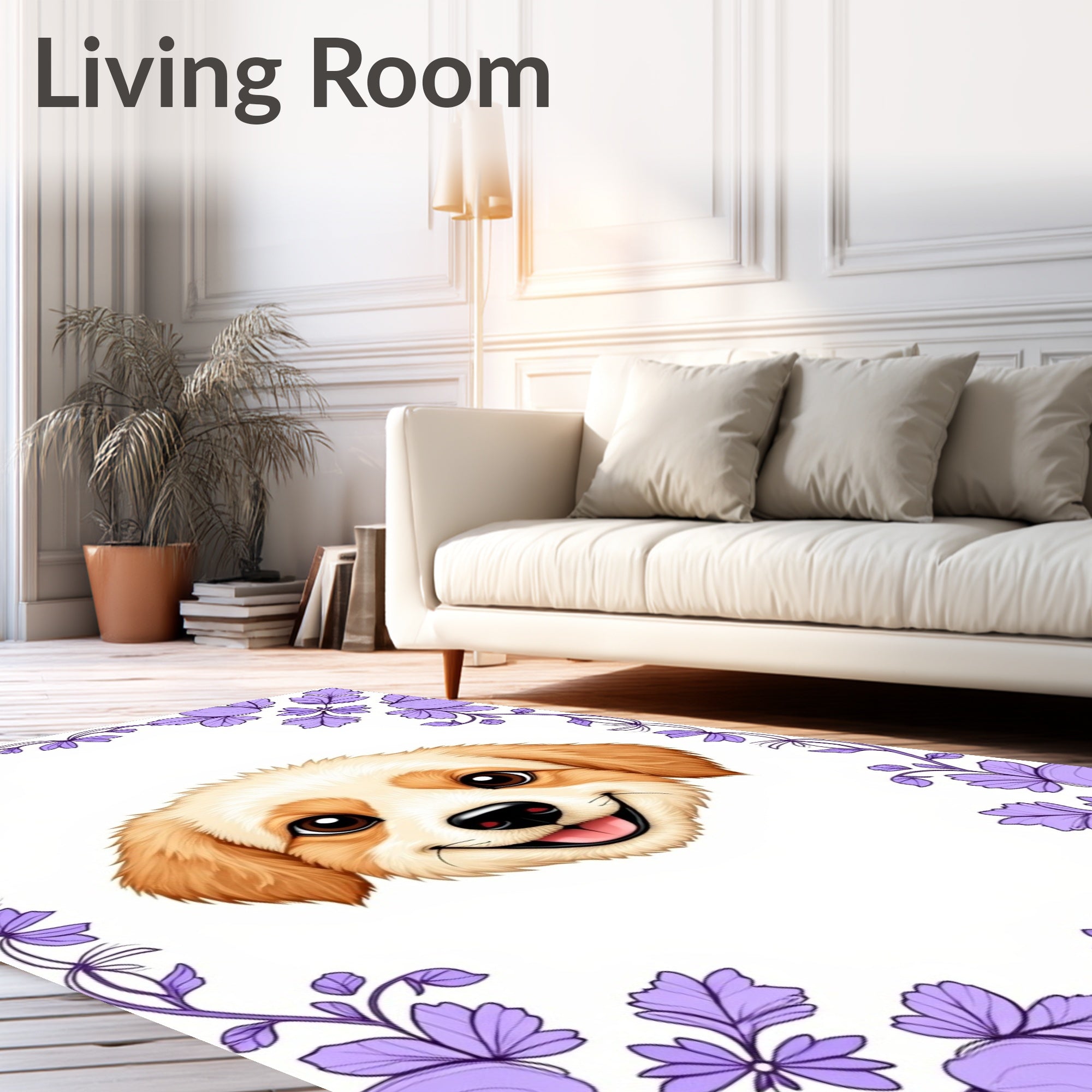 Happy Puppy Floral Border Rug